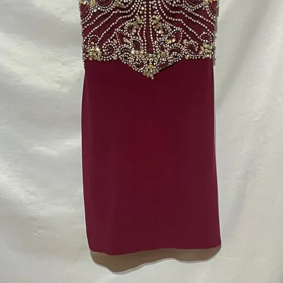 Burgundy Beaded Sequin Prom Dress - Picture 10 of 16